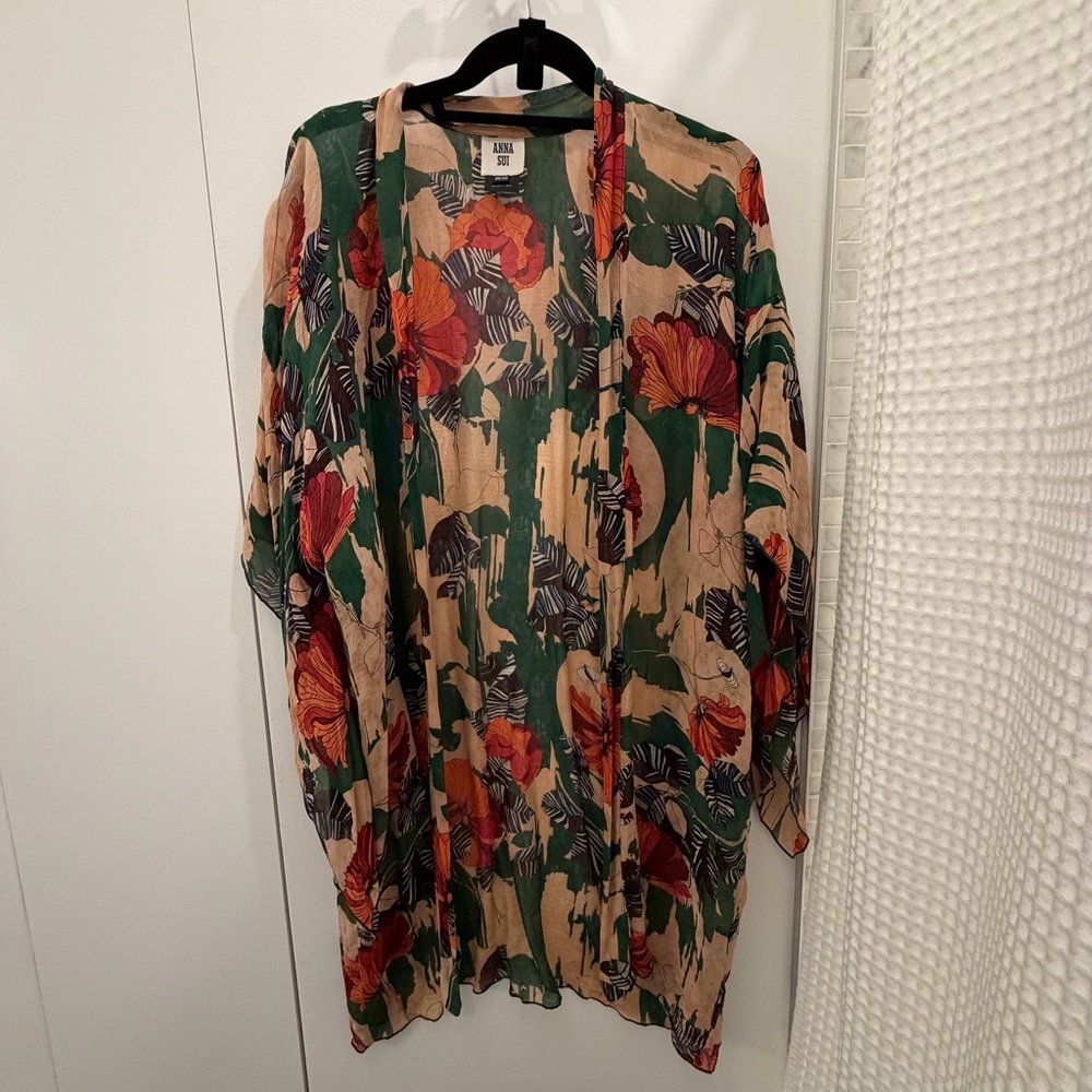 Anna Sui Japonaiserie floral silk caftan swim coverup